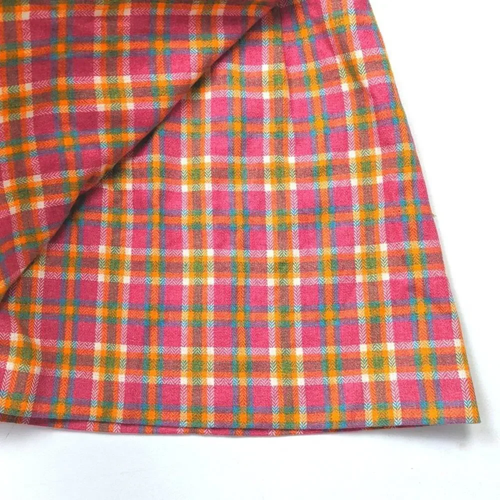 Florence Eiseman Skirt Girls Size 12 Pink Plaid Faux Wrap Wool Blend